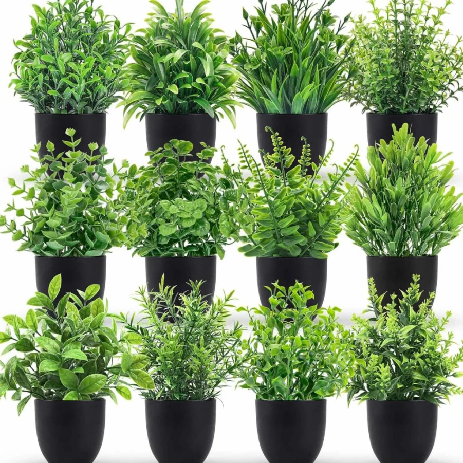 Der Rose 4-Pack Small Artificial Plants - Black Faux Plants for Bathroom, Home, Office Desk Decor Indoor
