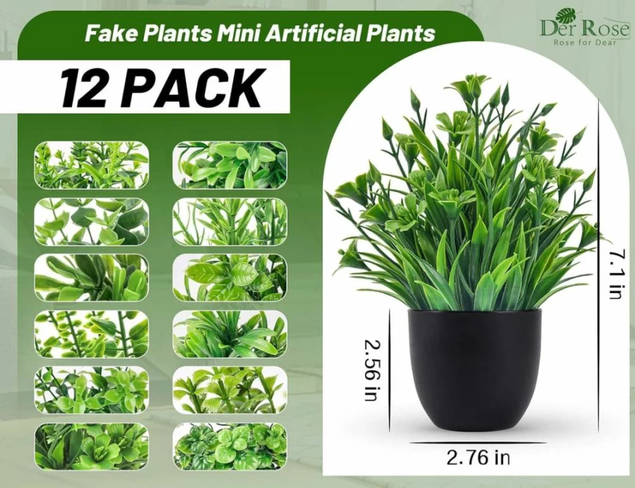 Der Rose 4-Pack Small Artificial Plants - Black Faux Plants for Bathroom, Home, Office Desk Decor Indoor