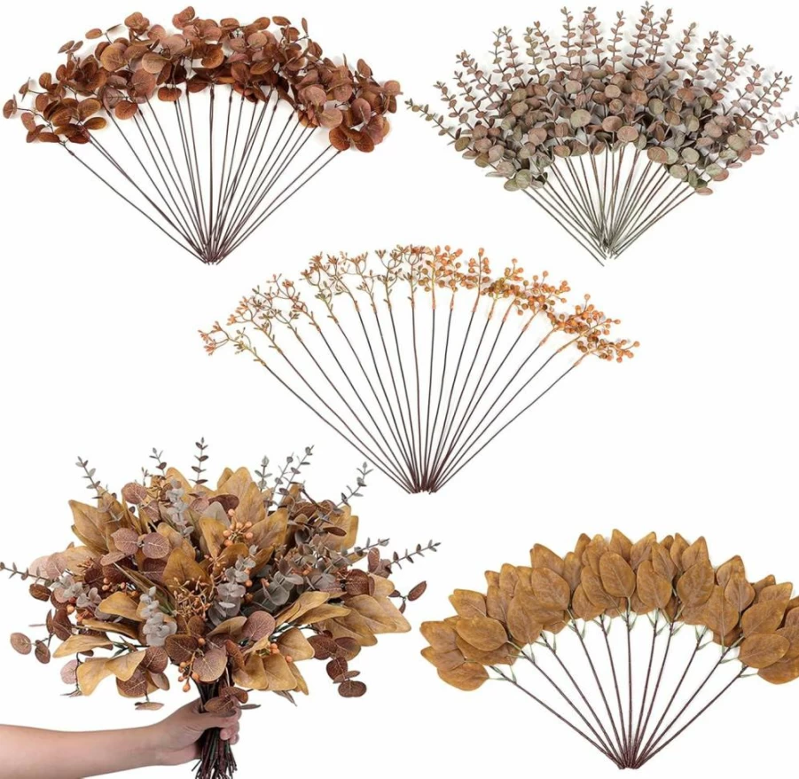 YXZZWL 110-Piece Real Touch Artificial Eucalyptus & Flower Stems Set - DIY Wedding Bouquets, Home Decor, Floral Arrangement with Silver Dollar Leaves (7 Varieties)