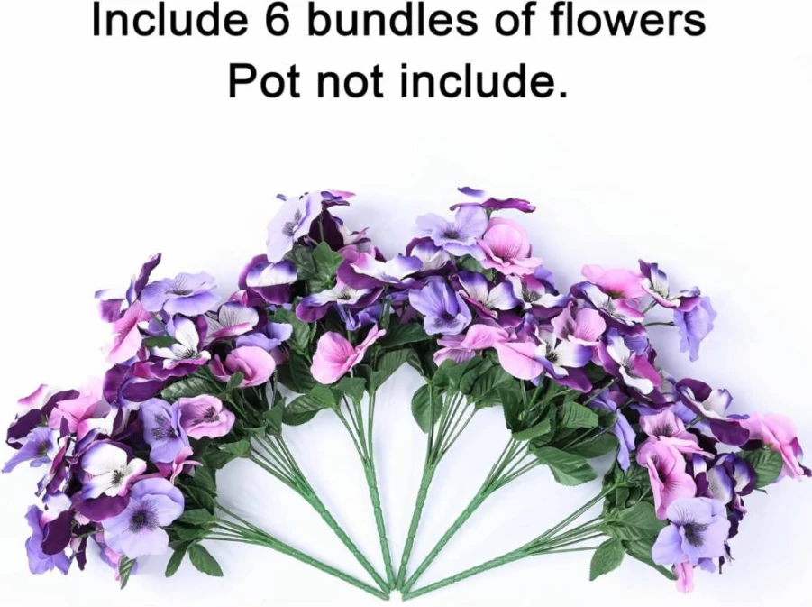 INSPRING 6 Bundles Artificial Pansy Flowers for Outdoor Decor, UV Resistant Fake Silk Plants for Porch, Patio, Yard, Spring Summer Home Decoration