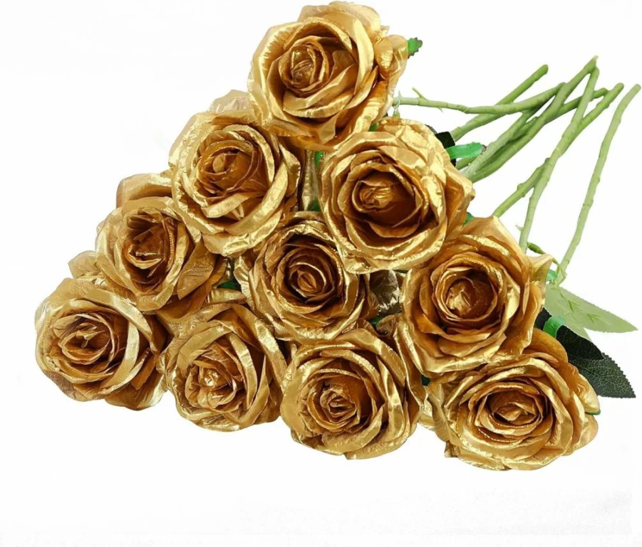 Nubry Artificial Silk Rose Bouquet - 10Pcs Lifelike Fake Roses for Wedding, Home, Party Decor - Realistic Off White Floral Arrangement Gift