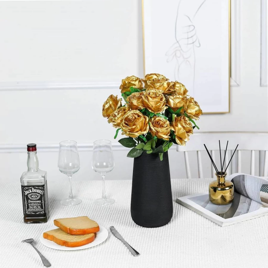 Nubry Artificial Silk Rose Bouquet - 10Pcs Lifelike Fake Roses for Wedding, Home, Party Decor - Realistic Off White Floral Arrangement Gift