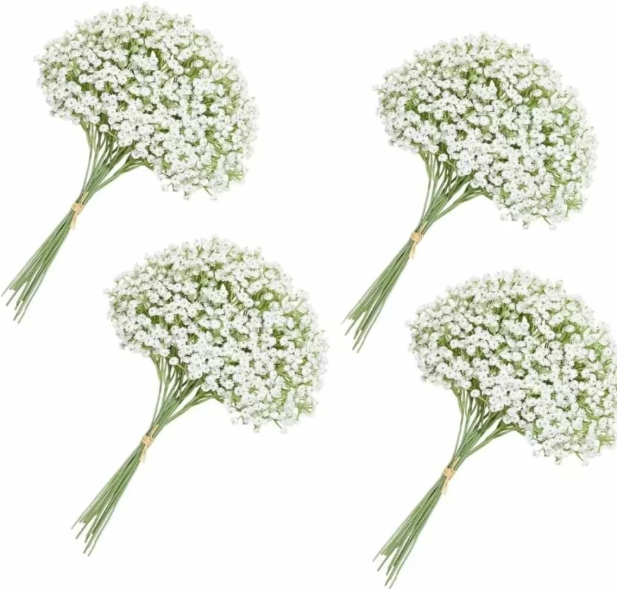 FOTN 120Pcs White Artificial Baby's Breath Flowers Bulk - Real Touch Faux Gypsophila Bouquet for Wedding Centerpieces, Table Decorations, and Floral Arrangements