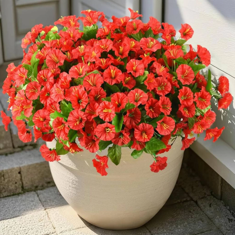 Homsunny UV Resistant Artificial Flowers for Outdoor Decor - 8 Realistic Faux Plants for Planter Pots, Porch, Patio, Balcony, and Yard