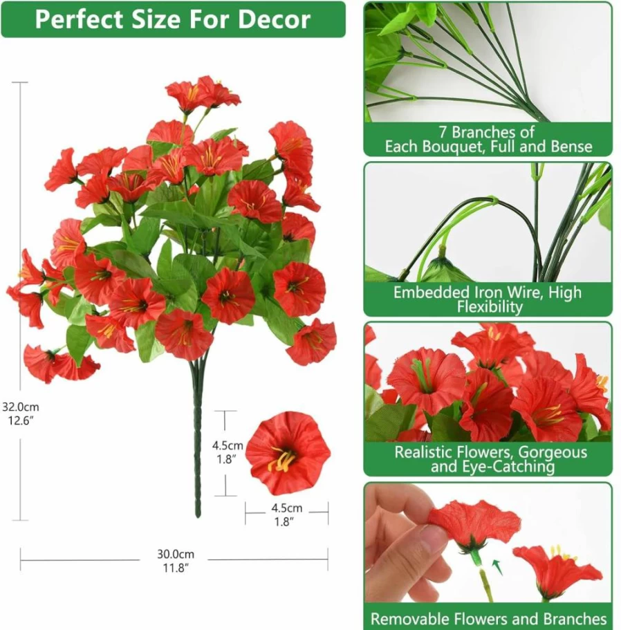 Homsunny UV Resistant Artificial Flowers for Outdoor Decor - 8 Realistic Faux Plants for Planter Pots, Porch, Patio, Balcony, and Yard