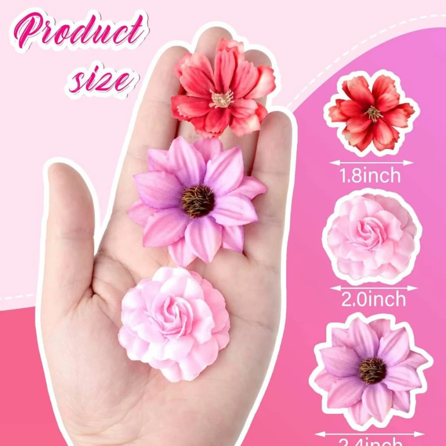 Hoteam 100-300 Pcs Artificial Silk Flower Heads, DIY Mini Daisy Roses Plum Blossom for Wedding Wreath Party Decor, Assorted Bright Faux Floral Craft Supplies
