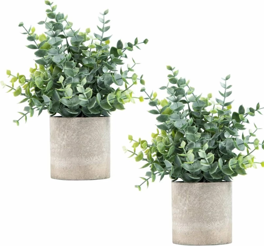 2 Pack Coferset Artificial Eucalyptus Plants in Pots - Small Fake Greenery for Home, Office, Shelf, Desk, Bathroom, and Farmhouse Decor (Sage Green)