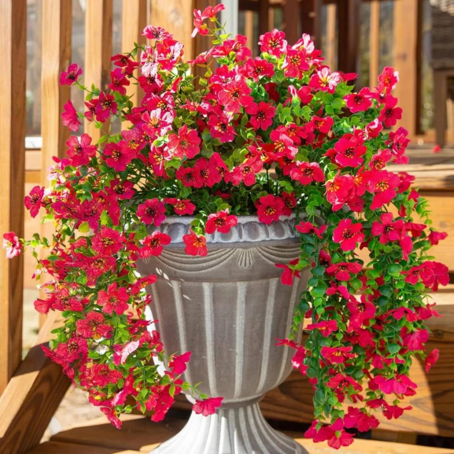HyeFlora 2PCS UV Resistant Artificial Purple Hanging Flowers for Outdoor Porch, Patio, Balcony, and Yard Decor - Faux Garland Fade-Proof Decoration