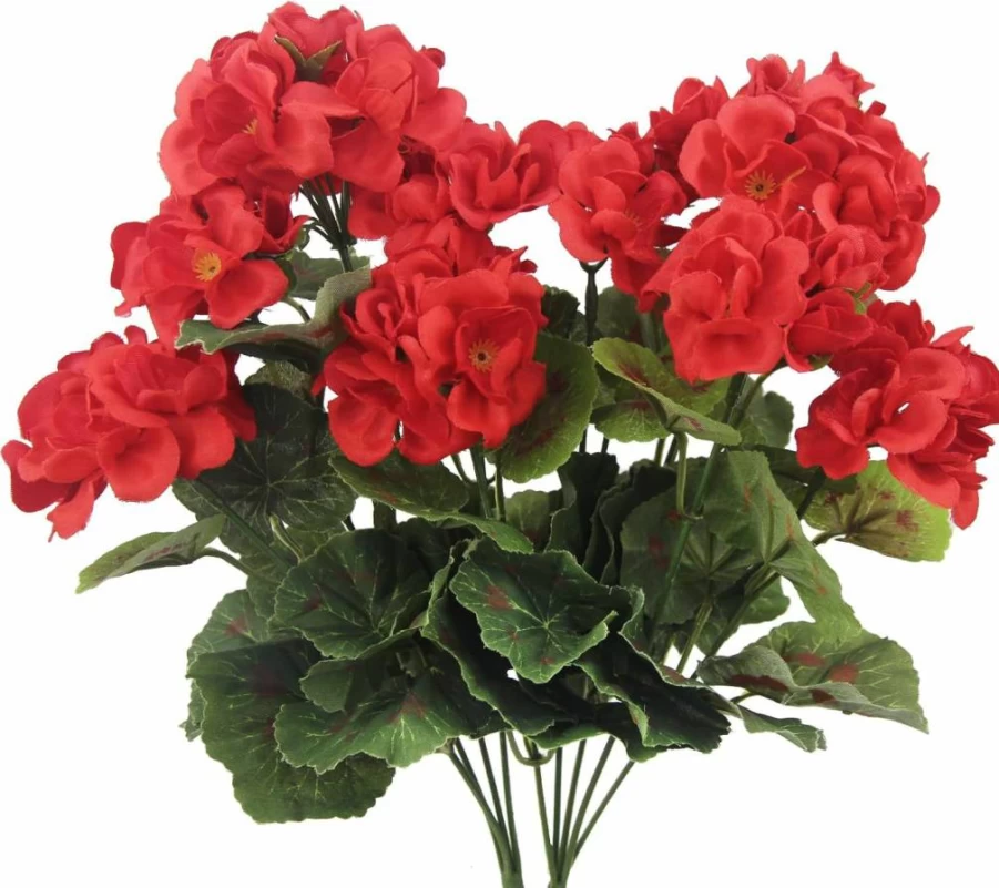 CISDUEO Artificial Geranium Flowers 2-Pack UV Resistant Faux Red Geranium Bush for Outdoor Decor, Indoor Garden, Patio, and Table Centerpiece