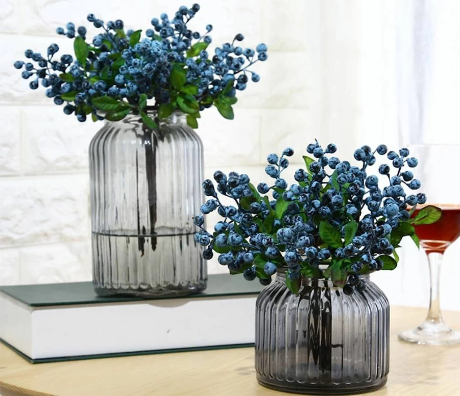 Mistari 10 Pack Artificial Blueberry Stems - Faux Silk Flowers for Home Decor, Wedding, Party, and California Style Arrangements