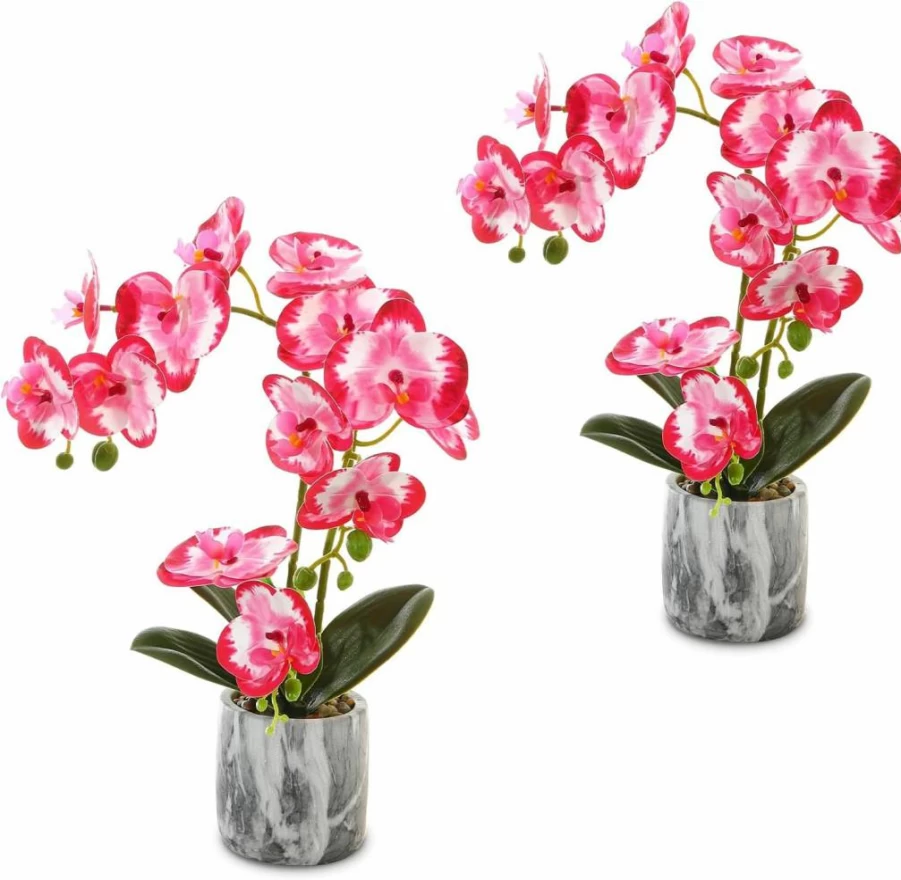 Wenhuidr White Silk Phalaenopsis Orchid in Pot - Bendable Fake Flowers for Home, Wedding, Office Decor - Washable Artificial Orchids Centerpiece