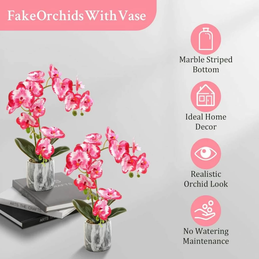 Wenhuidr White Silk Phalaenopsis Orchid in Pot - Bendable Fake Flowers for Home, Wedding, Office Decor - Washable Artificial Orchids Centerpiece