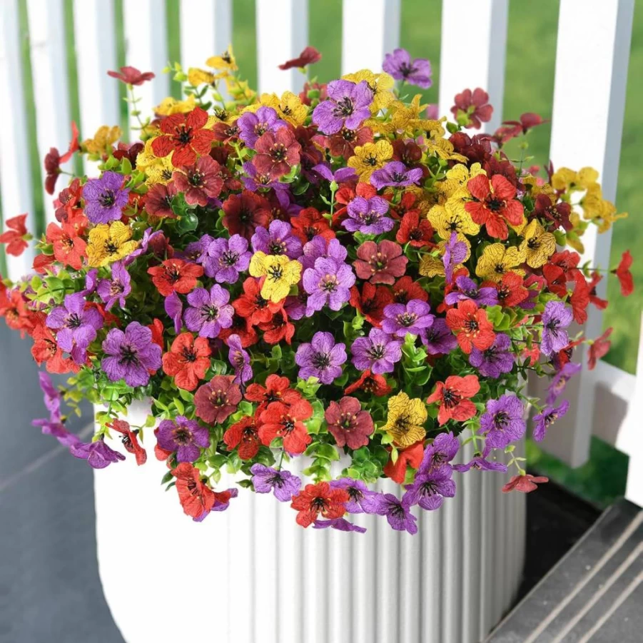 ZFProcess 12 Bundles Realistic UV Resistant Artificial Daisy Flowers for Outdoor Decor, Faux Plants for Porch, Patio, Garden, Window Box & Planters