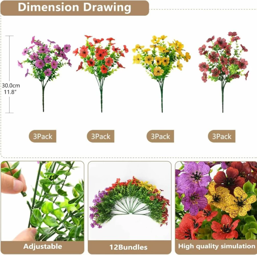 ZFProcess 12 Bundles Realistic UV Resistant Artificial Daisy Flowers for Outdoor Decor, Faux Plants for Porch, Patio, Garden, Window Box & Planters