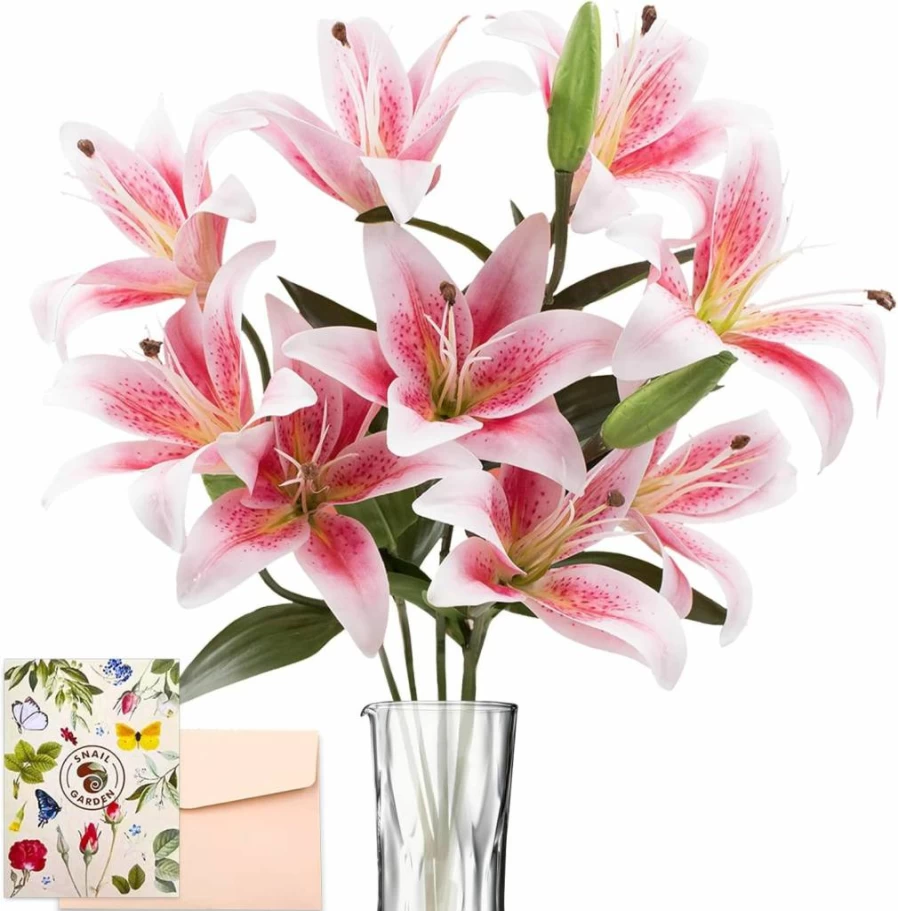 SNAIL GARDEN 12 Stems Artificial Stargazer Lilies Bouquet, Fake Tiger Lily Flowers for Home Decor, Hotel Arrangement, Wedding & Party Decoration