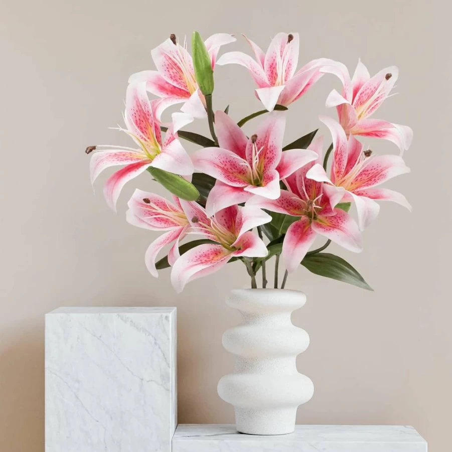 SNAIL GARDEN 12 Stems Artificial Stargazer Lilies Bouquet, Fake Tiger Lily Flowers for Home Decor, Hotel Arrangement, Wedding & Party Decoration