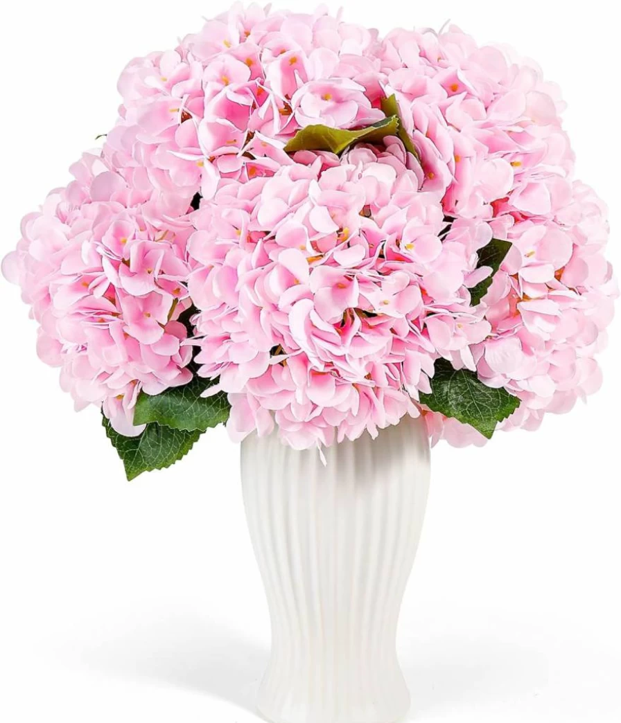 Auihiay 5Pcs White Silk Hydrangea Artificial Flowers Bouquet for Wedding, Home, Living Room, Table Centerpiece Decor