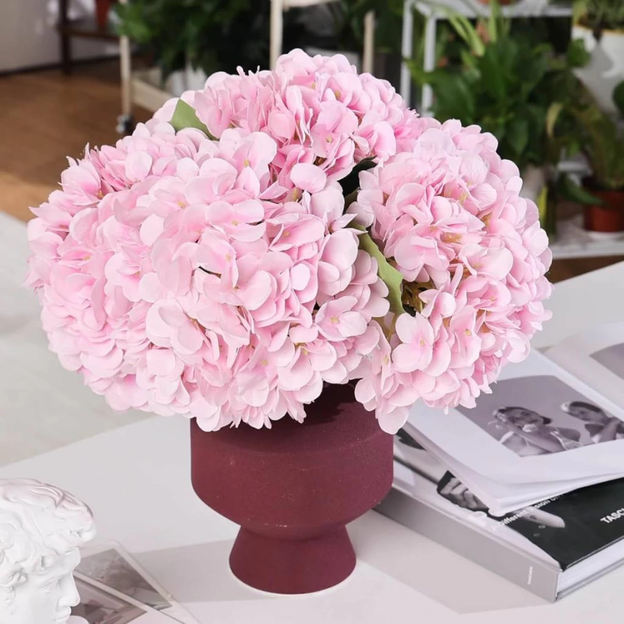 Auihiay 5Pcs White Silk Hydrangea Artificial Flowers Bouquet for Wedding, Home, Living Room, Table Centerpiece Decor