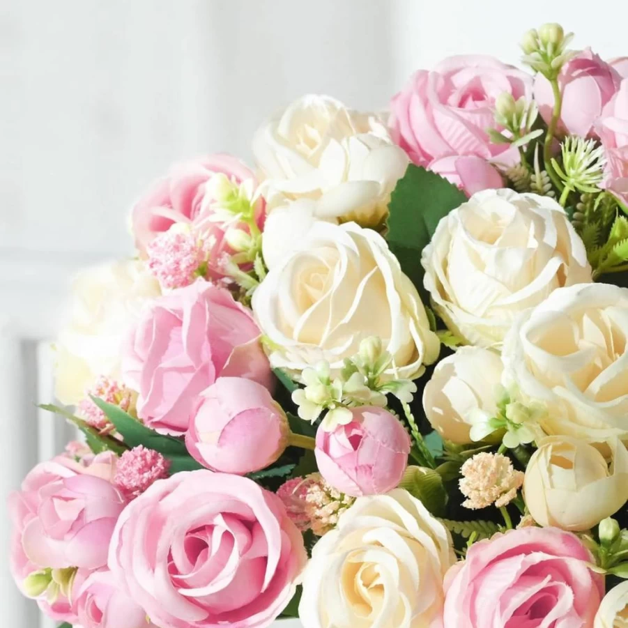 Yastouay 2 Pack Real Touch White Artificial Roses - Silk Flower Bouquets for Wedding, Party, Table Centerpiece, Vase Decor, DIY Bridal Home Decoration