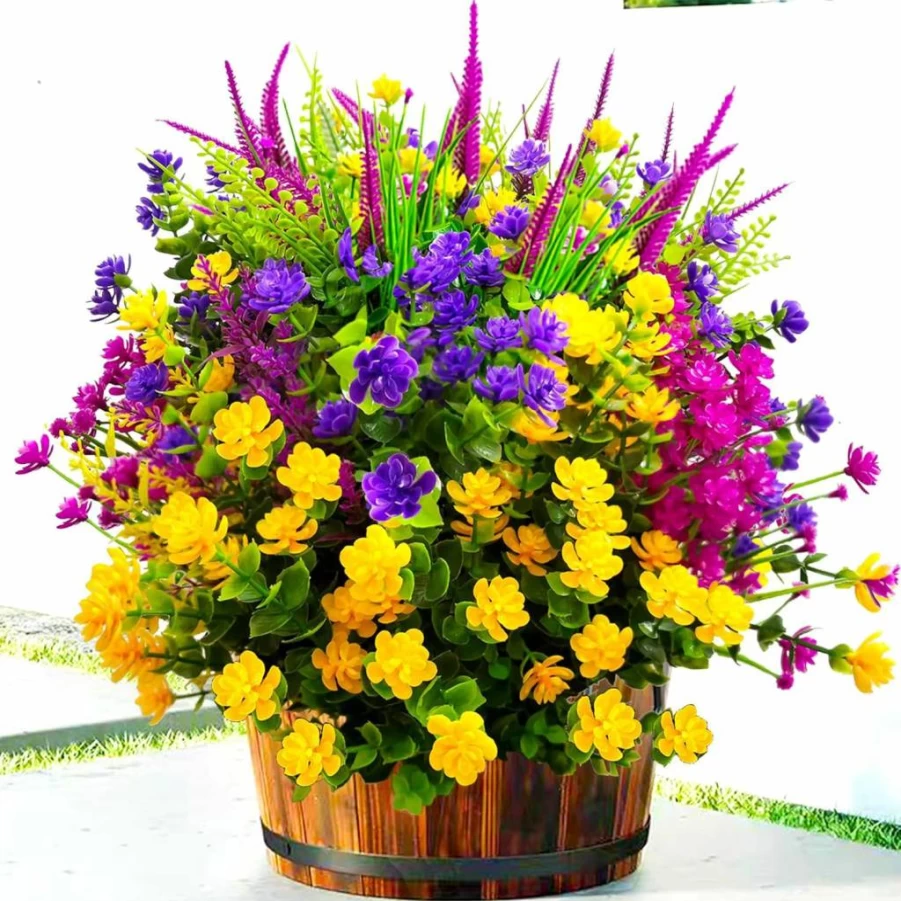 20 Pcs UV Resistant Artificial Flowers for Outdoor Decor - Realistic Fake Plants for Porch, Window Box & Yard by TSTWETO, Spring Summer Colorful Faux Flowers