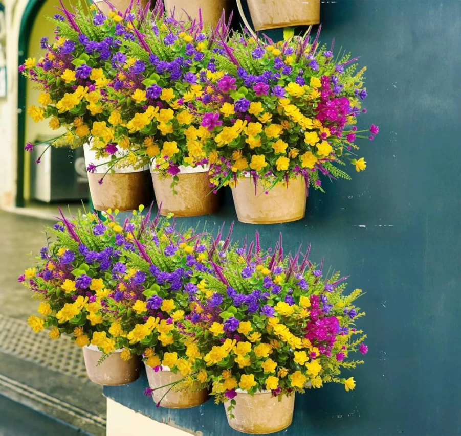 20 Pcs UV Resistant Artificial Flowers for Outdoor Decor - Realistic Fake Plants for Porch, Window Box & Yard by TSTWETO, Spring Summer Colorful Faux Flowers