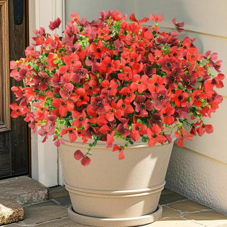 Homsunny UV Resistant Artificial Flowers for Outdoor Decor - 12 Bundles Faux Silk Plants for Garden, Patio, Planter, and Front Porch Spring Decoration