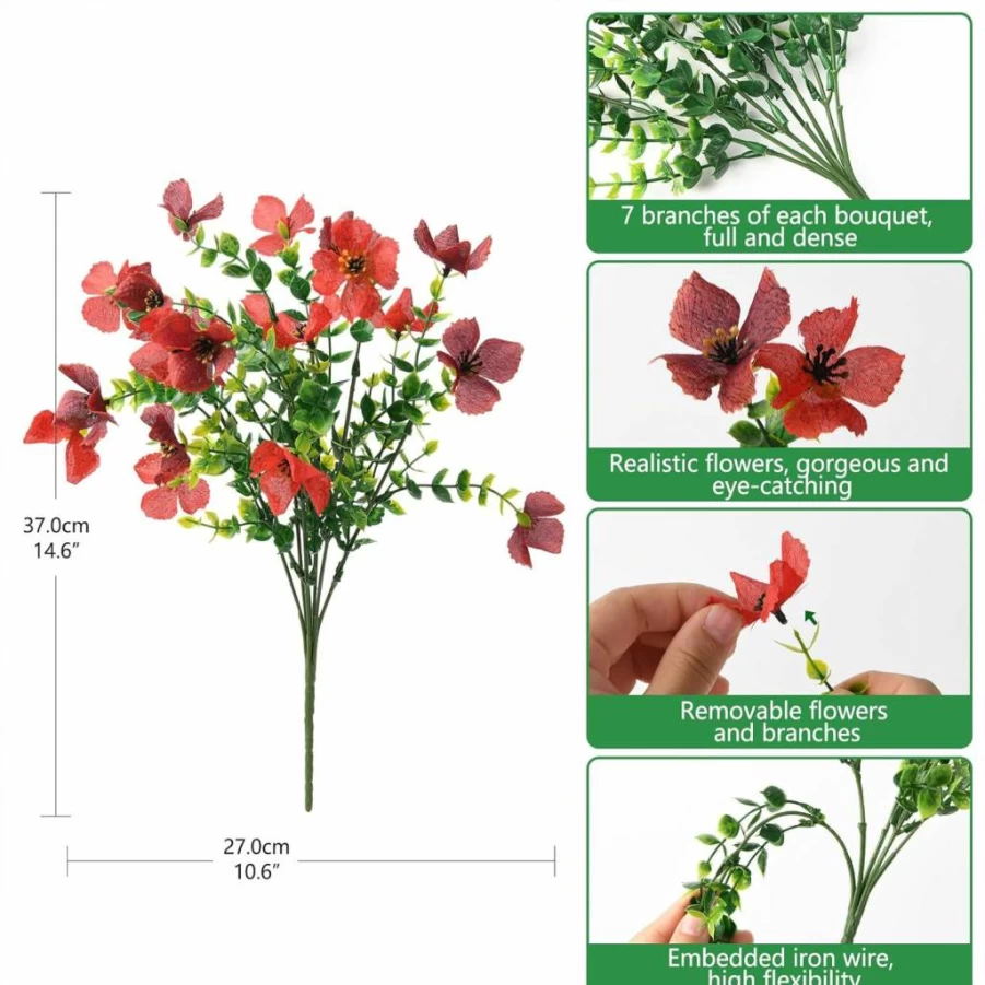 Homsunny UV Resistant Artificial Flowers for Outdoor Decor - 12 Bundles Faux Silk Plants for Garden, Patio, Planter, and Front Porch Spring Decoration