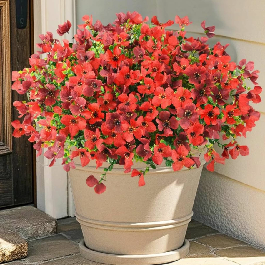 Homsunny UV Resistant Artificial Flowers for Outdoor Decor - 12 Bundles Faux Silk Plants for Garden, Patio, Planter & Front Porch