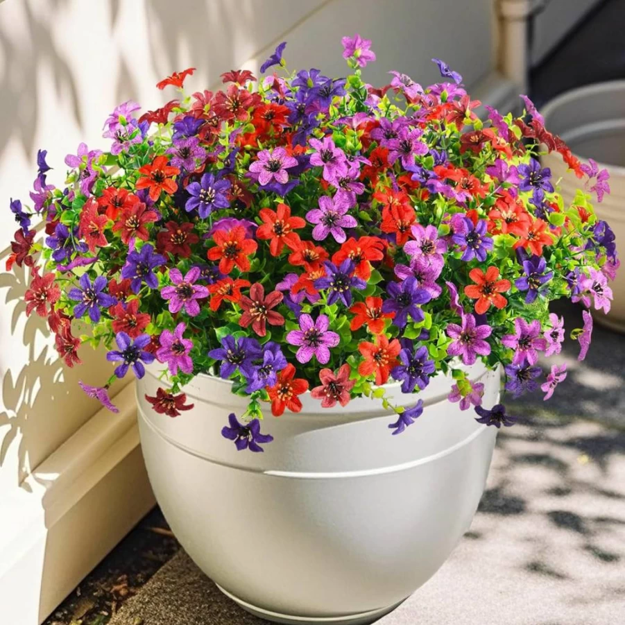 Homsunny 12-Pack UV Resistant Artificial Daisy Flowers for Outdoor Decor, Realistic Faux Silk Plants for Porch, Patio, Balcony, Spring Summer Home Decoration