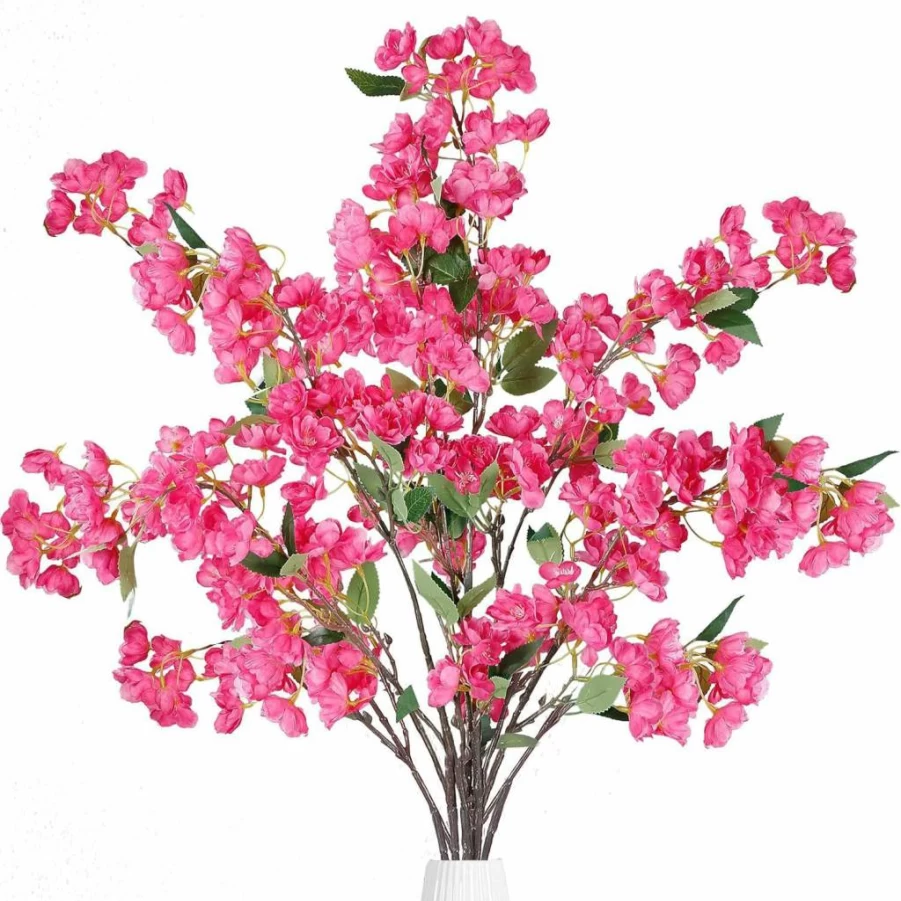 Sggvecsy 4 Pack White Artificial Cherry Blossom Branches - 43" Silk Fake Flowers for Vase, Home Decor, Wedding Table Arrangements