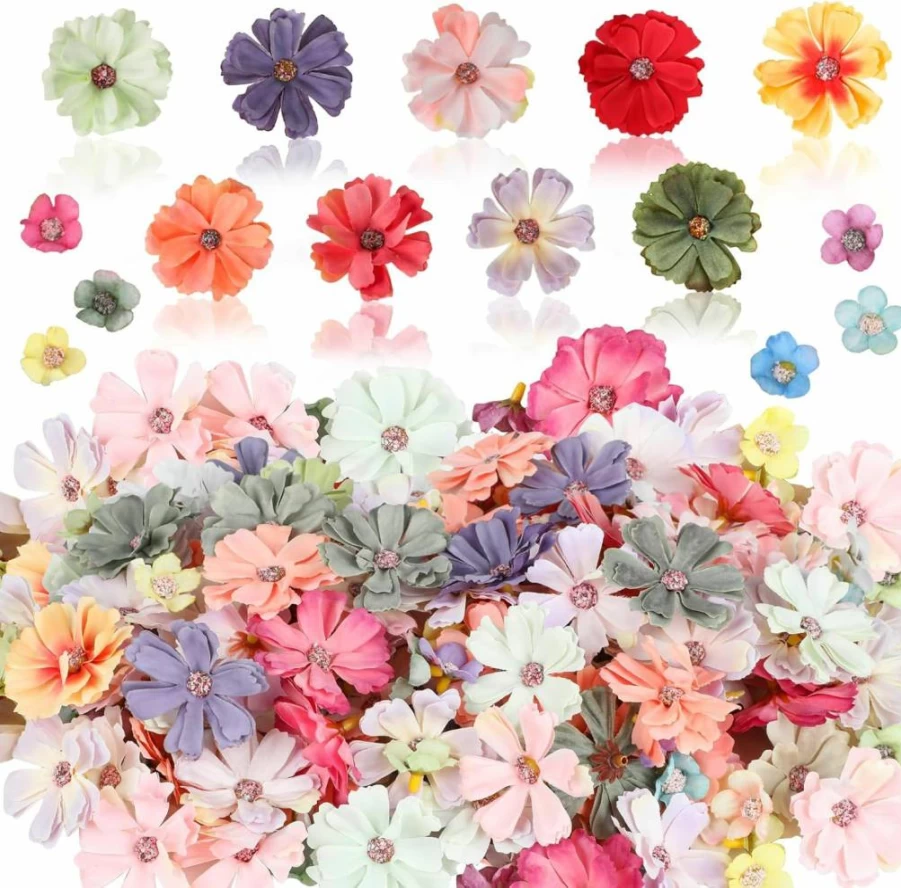 FOIMAS 150Pcs Artificial Flower Heads for DIY Crafts - Mini Faux Daisy Peony Flowers for Wedding Garland, Home Decor, and Floral Arrangements