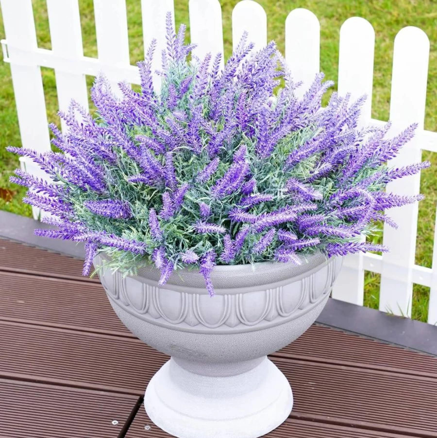 Ivydale 12 Bundles Artificial Lavender Flowers, UV Resistant Faux Plastic Plants for Indoor Outdoor Decor, Home Porch Patio Window Box Spring Summer Decoration