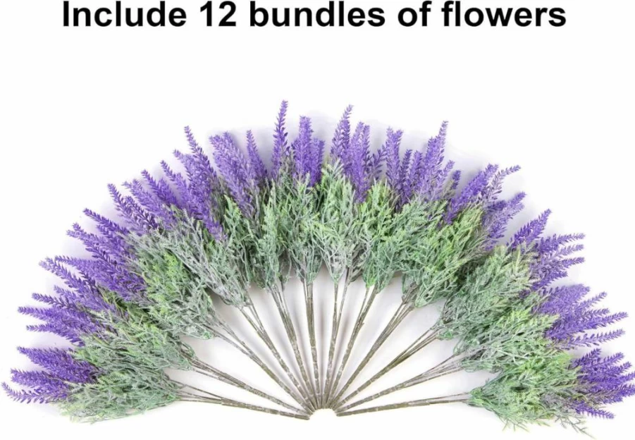 Ivydale 12 Bundles Artificial Lavender Flowers, UV Resistant Faux Plastic Plants for Indoor Outdoor Decor, Home Porch Patio Window Box Spring Summer Decoration