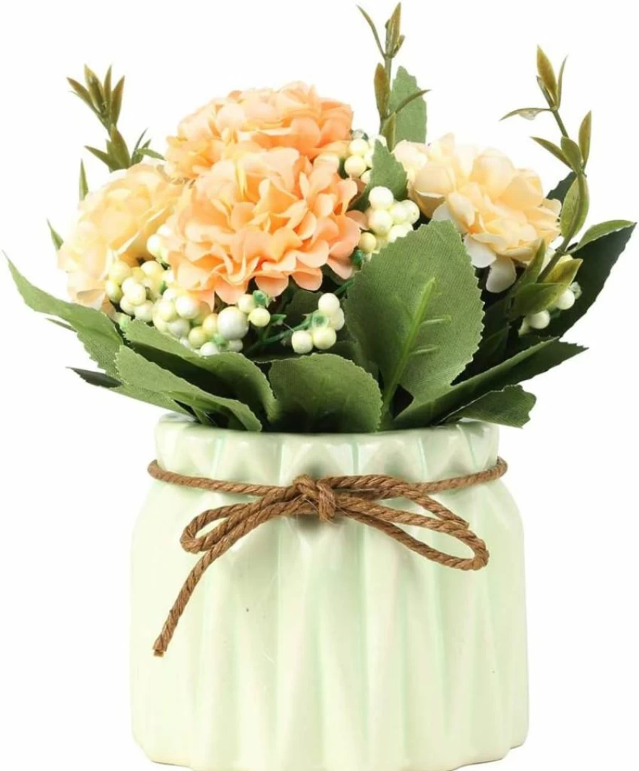 SUPNIU Pink Artificial Hydrangea Bouquet in Ceramic Vase - Silk Fake Flower Arrangement for Wedding, Home, Office & Table Decor