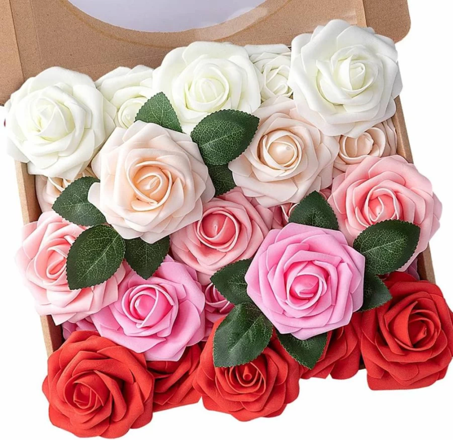 N&T NIETING 25Pcs Dusty Blue Artificial Roses for DIY Wedding Bouquets, Centerpieces, Floral Arrangements, and Home Decor