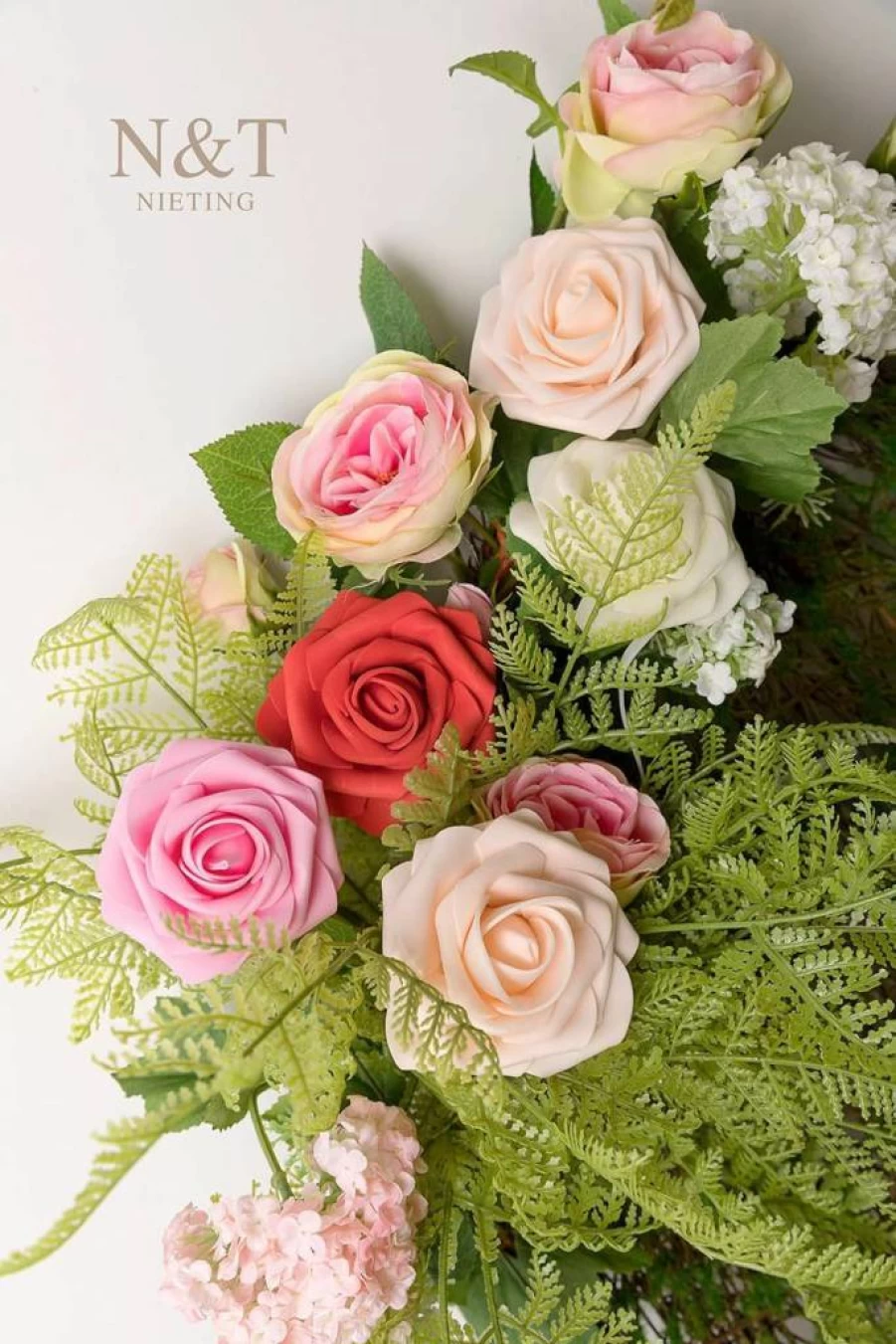 N&T NIETING 25Pcs Dusty Blue Artificial Roses for DIY Wedding Bouquets, Centerpieces, Floral Arrangements, and Home Decor