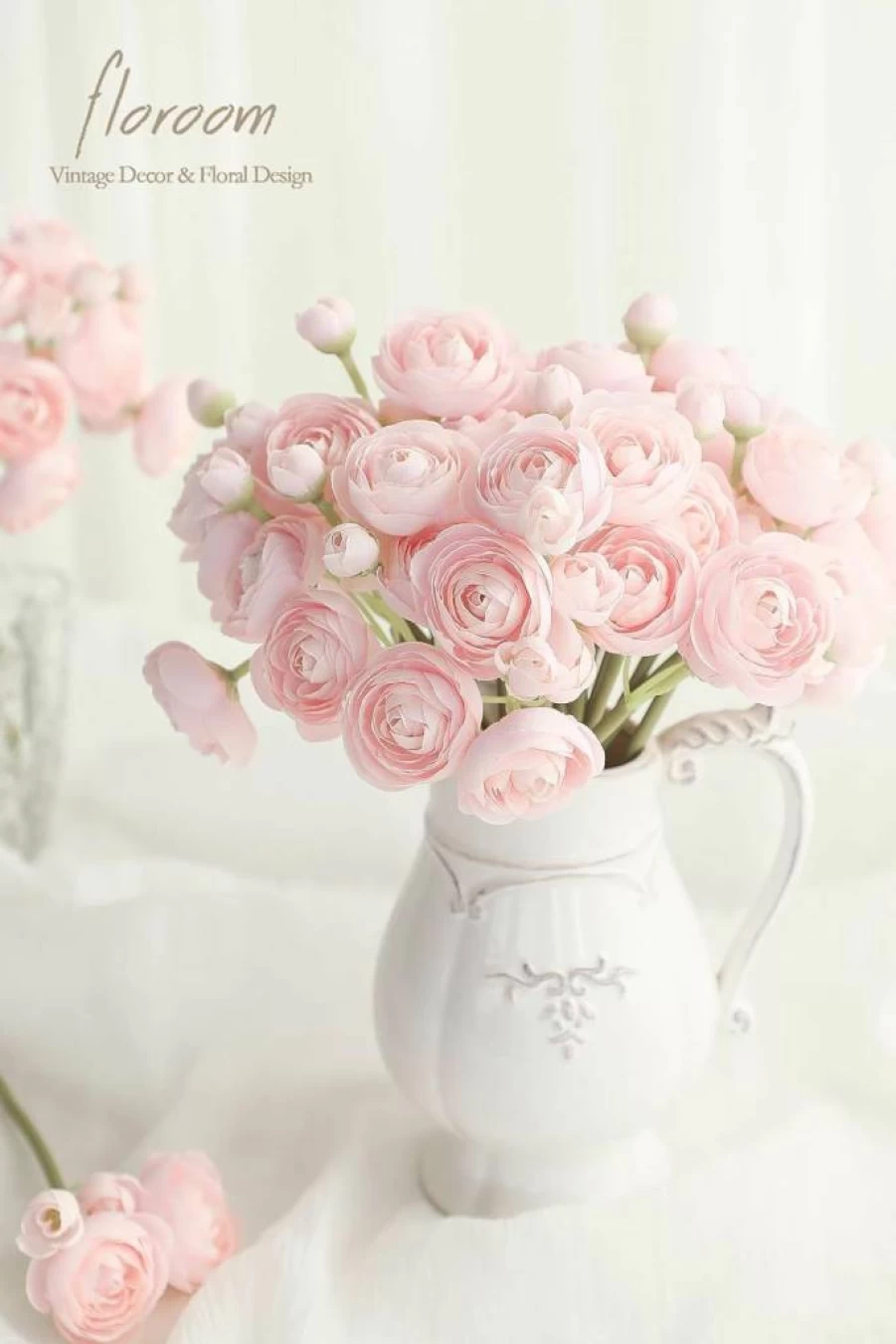 Floroom 18-Piece Champagne Silk Ranunculus Artificial Flowers for Wedding Bouquets, Centerpieces, Bridal Shower Decorations & DIY Arrangements