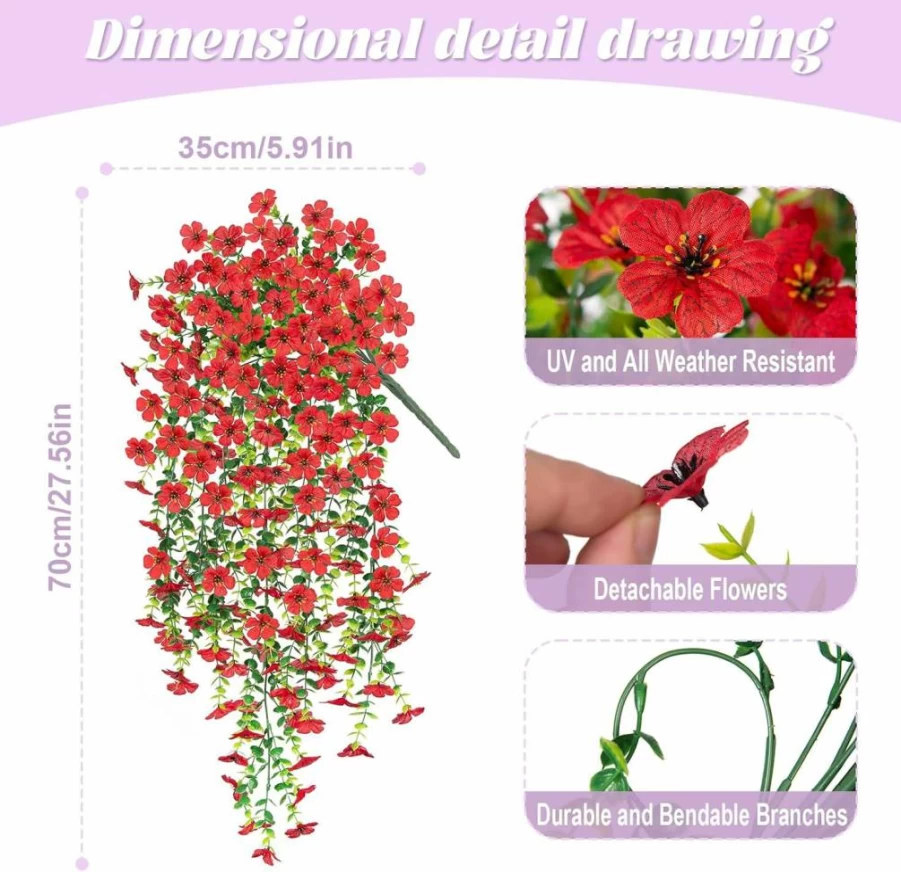 Hrobek Artificial Hanging Plants - 2 Pack UV Resistant Faux Mums Silk Flowers for Outdoor Porch, Patio, Balcony, and Yard Decor - Realistic Spring Home Decoration