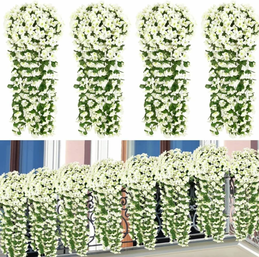 Ouddy Decor 4 Pack Artificial Violet Hanging Flowers - Fake Vine Garland for Indoor Outdoor Home Garden Wedding Porch Decor