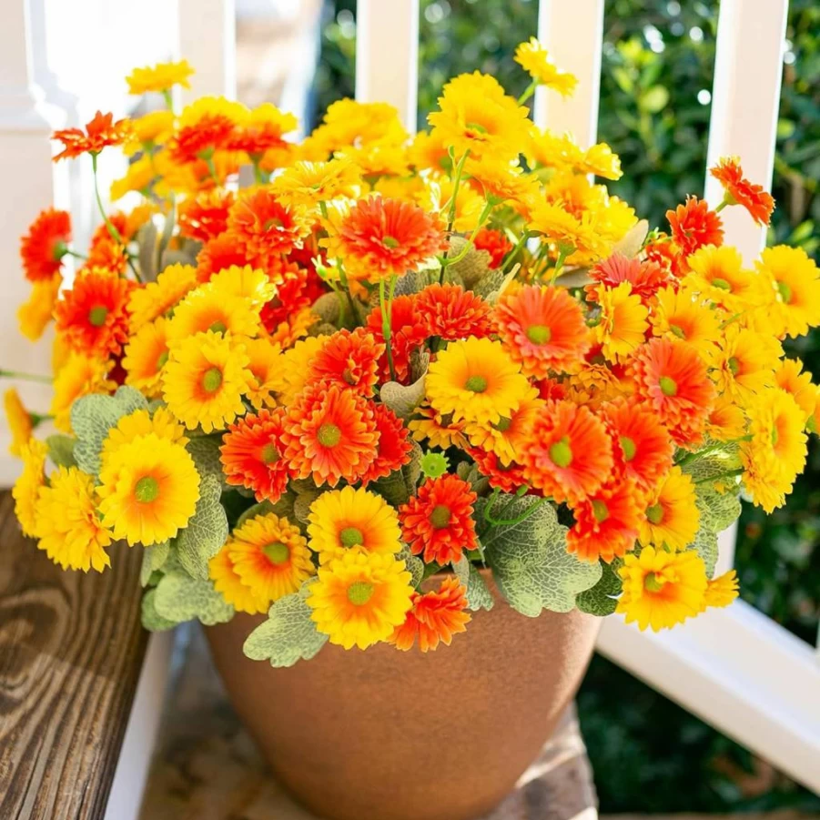HyeFlora UV Resistant Artificial Dahlia Flowers - 6 Bundles Realistic Faux Outdoor Plants for Planter, Porch, Patio, Balcony, and Garden Decor, Mixed Colors