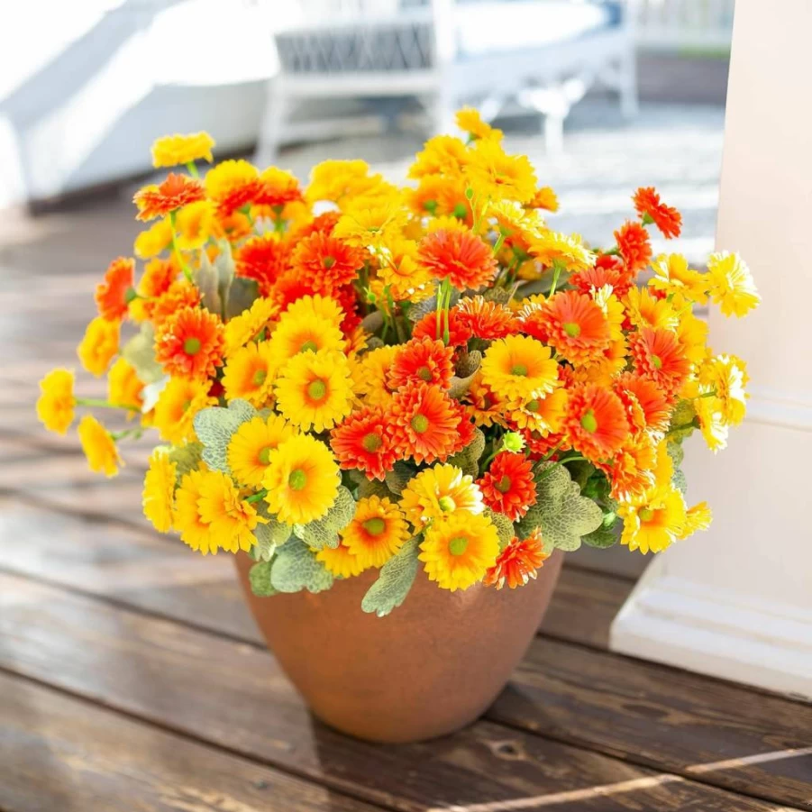HyeFlora UV Resistant Artificial Dahlia Flowers - 6 Bundles Realistic Faux Outdoor Plants for Planter, Porch, Patio, Balcony, and Garden Decor, Mixed Colors