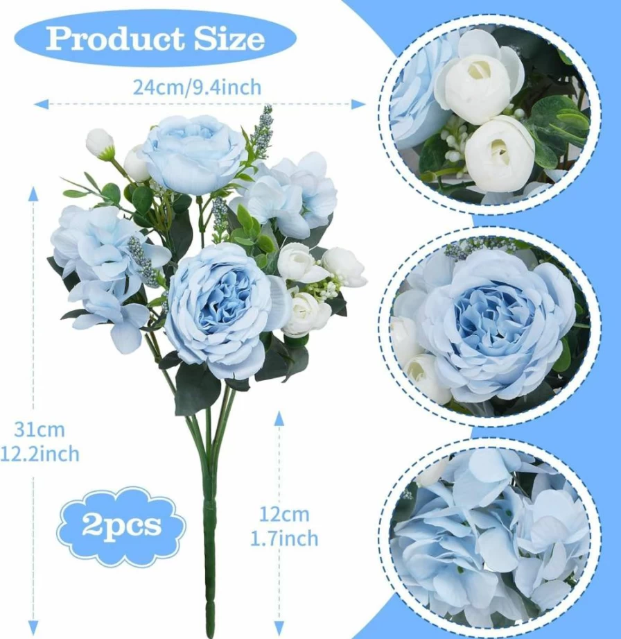 HO2NLE 16Pcs Artificial Peony Flowers Bouquet - Pink Faux Silk Floral Stems for Wedding Centerpieces, Spring Home Decor, Farmhouse Table Arrangements
