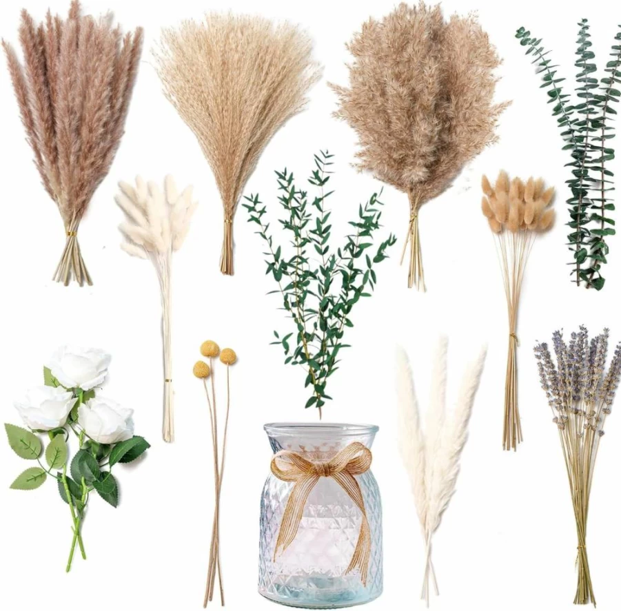 RoseTalk Artificial Flower Arrangement in Vase - Pampas Grass Floral Centerpiece for Table Decor, Thanksgiving & Christmas Coffee Table Decoration, Faux Flowers Home Decor, Centro De Mesa