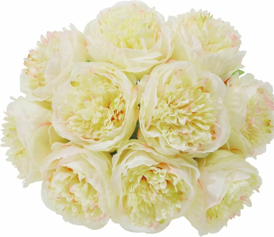 U'Artlines Artificial Peony Flowers - 10 Stems Cream White Silk Bouquet for Wedding, Home, Office, and Party Decor