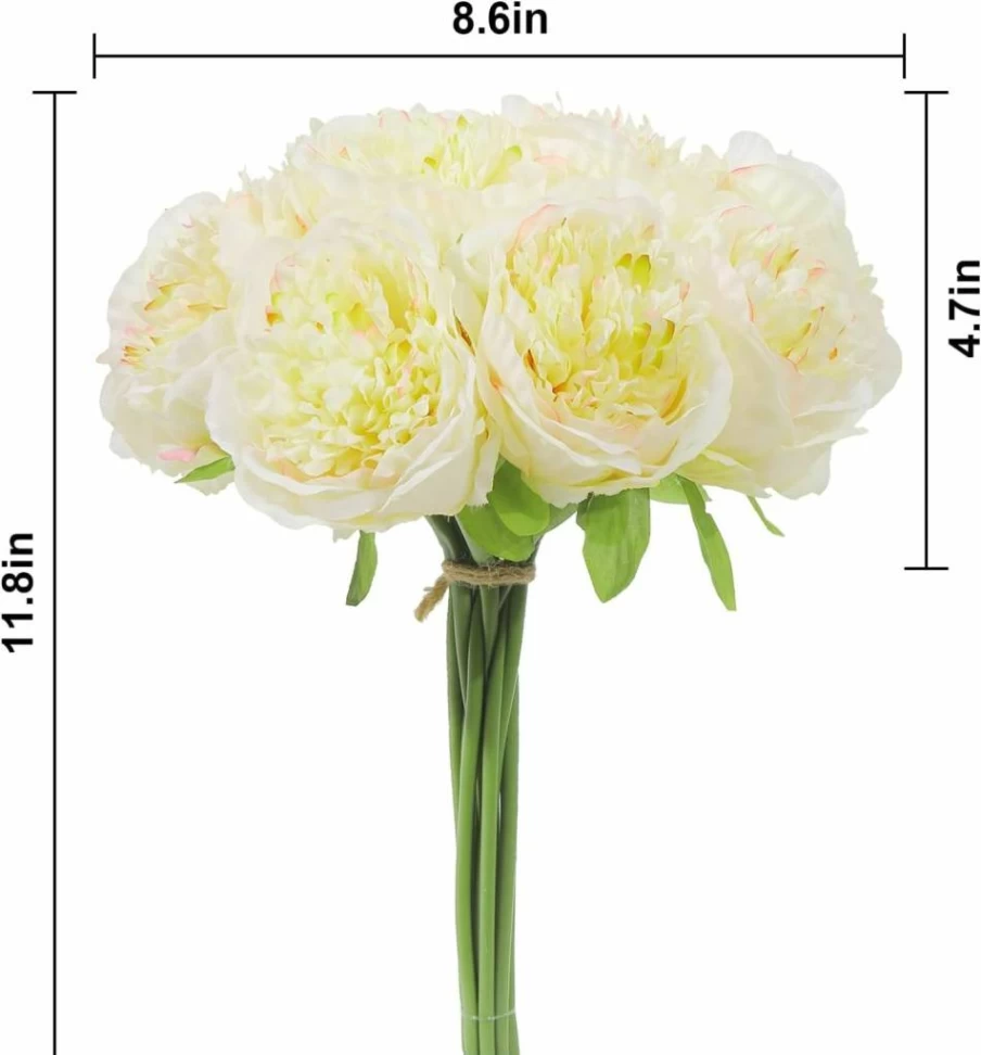U'Artlines Artificial Peony Flowers - 10 Stems Cream White Silk Bouquet for Wedding, Home, Office, and Party Decor