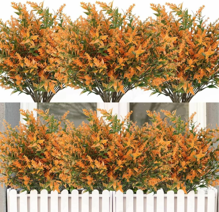 RECUTMS Artificial Lavender Flowers - 8 Bundles UV Resistant Fake Shrubs for Indoor Outdoor Decor, Wedding Bouquets, Hanging Planters, and Table Arrangements (Purple)