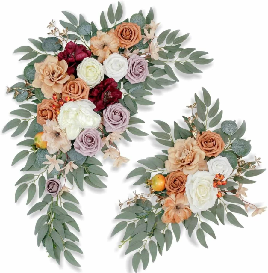 BMQDSM White Wedding Arch Faux Flowers Set - 2 Greenery Garlands for Ceremony Backdrop, Reception Decor