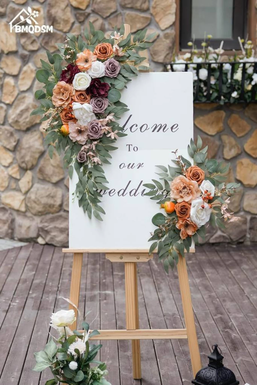 BMQDSM White Wedding Arch Faux Flowers Set - 2 Greenery Garlands for Ceremony Backdrop, Reception Decor