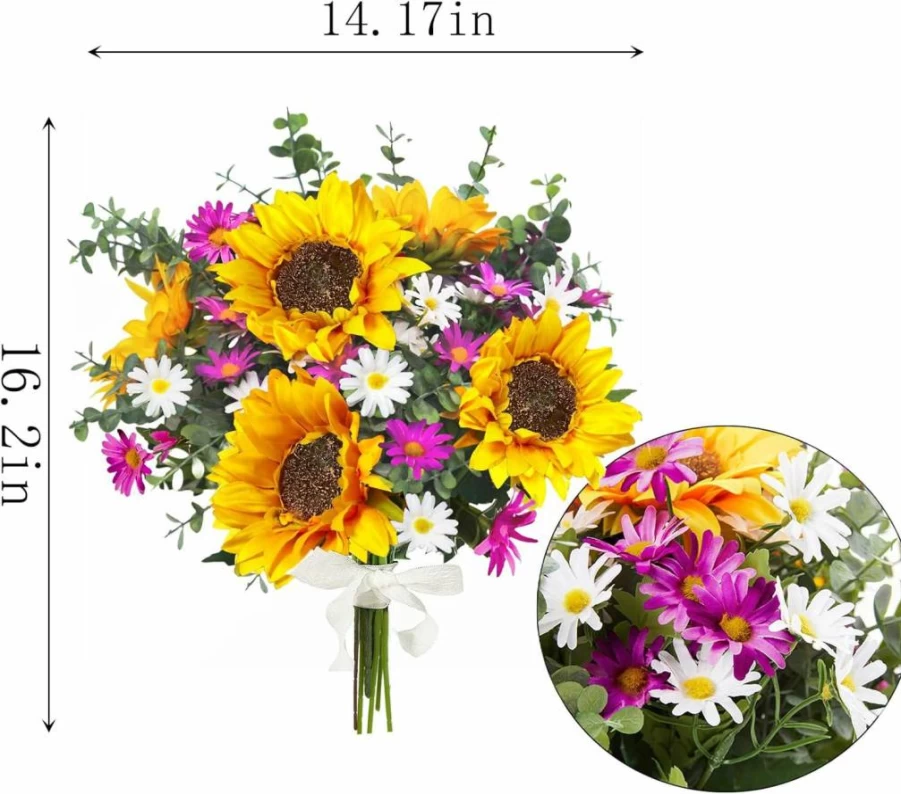 10Pcs Aoztio Artificial Sunflowers with Long Stems, Silk Fake Sunflowers for Home Decor, Wedding, Baby Shower, Fall and Cemetery Decorations