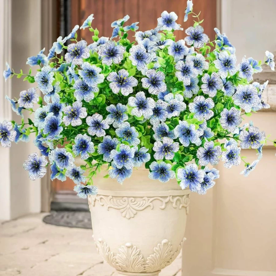 Agusbagli 10-Pack UV-Resistant Artificial Pink Flowers for Outdoor Decor - Faux Greenery Plants for Wedding, Garden, Window Box, Fireplace, Christmas, and Thanksgiving